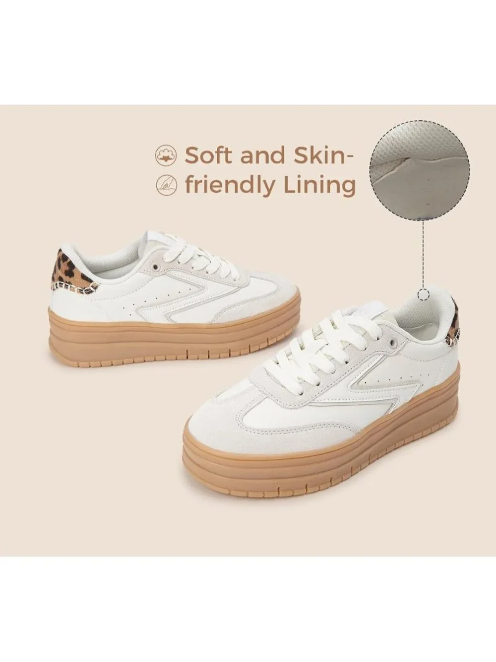 🆕Women's All White Platform Sneakers Gum Thick Sole Tennis Walking Shoes